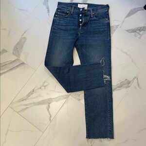 MOTHER Dark Blue Button-Fly Straight Jeans